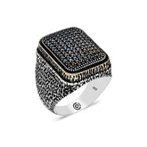 Silver Black Zircon Stone Square Men's Ring